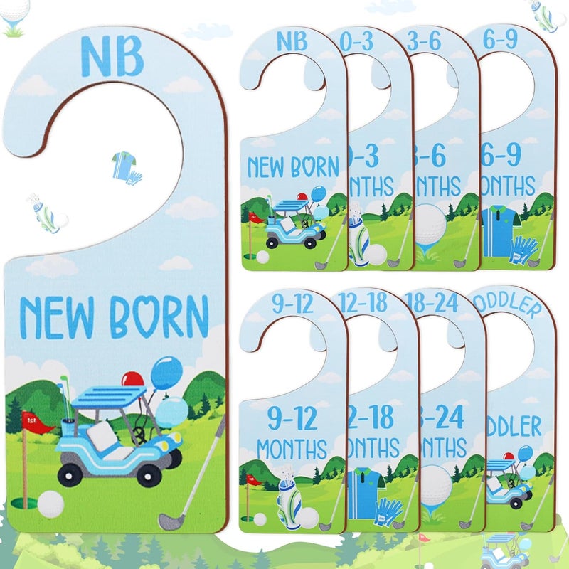CORNER LACE Baby Closet Dividers 8PCS, Golf Themed Wooden Double-Sided Clothes Size Hanger Organizer from Newborn to Toddler for Nursery Decor Baby Shower Birthday Gift Blue & Green - Image 1